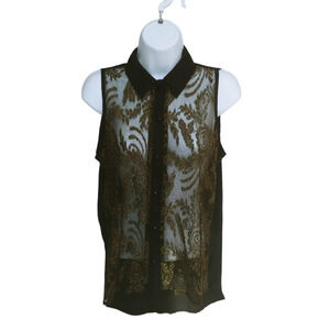 Sheer Black and Gold Sleeveless  Button Down Blouse S
